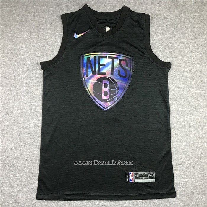 Camiseta Brooklyn Nets Kyrie Irving #11 Iridescent Logo Negro